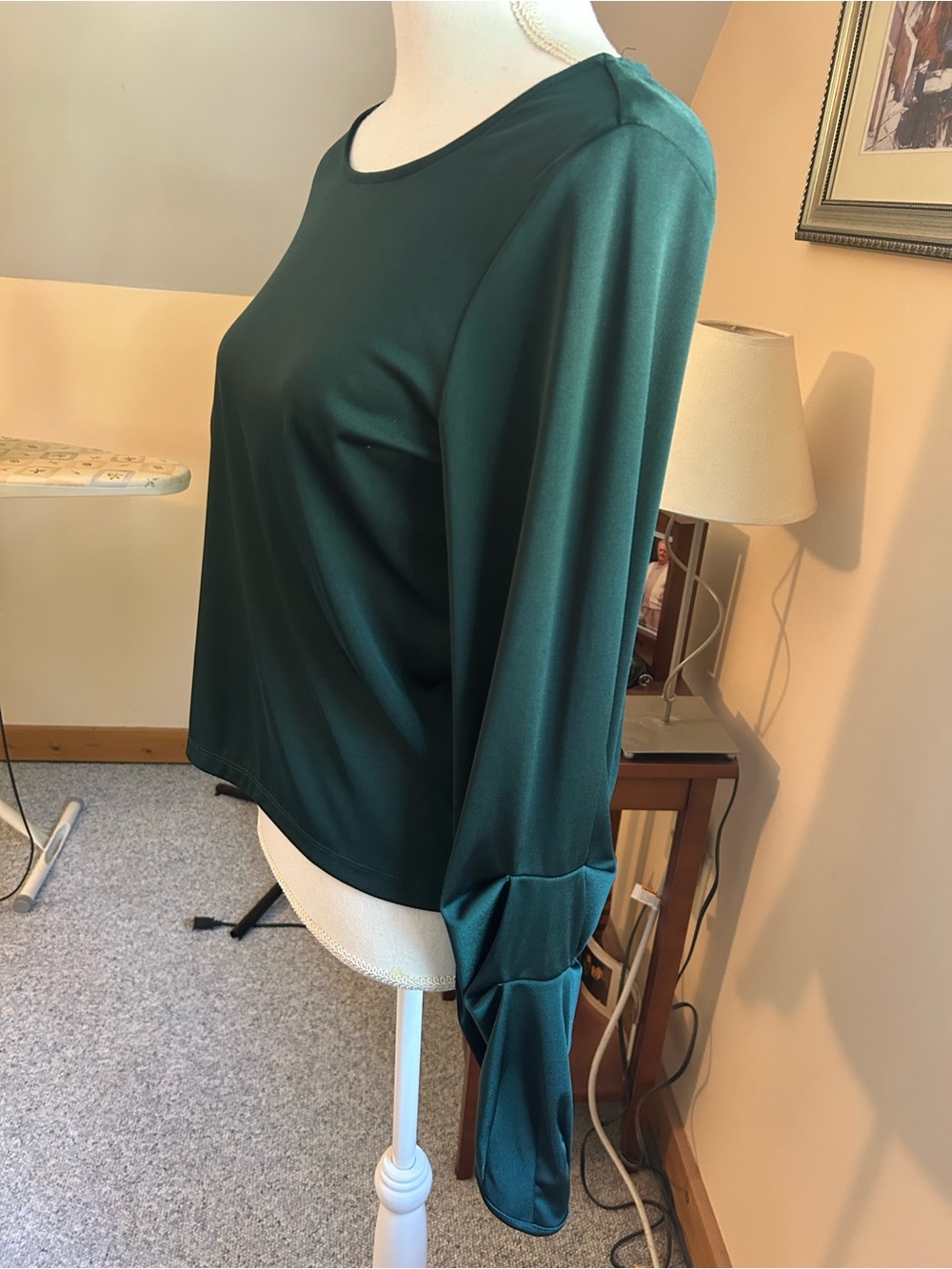 INC International Concepts Dark Green Long-Sleeve Tie-Cuff Blouse like New!!